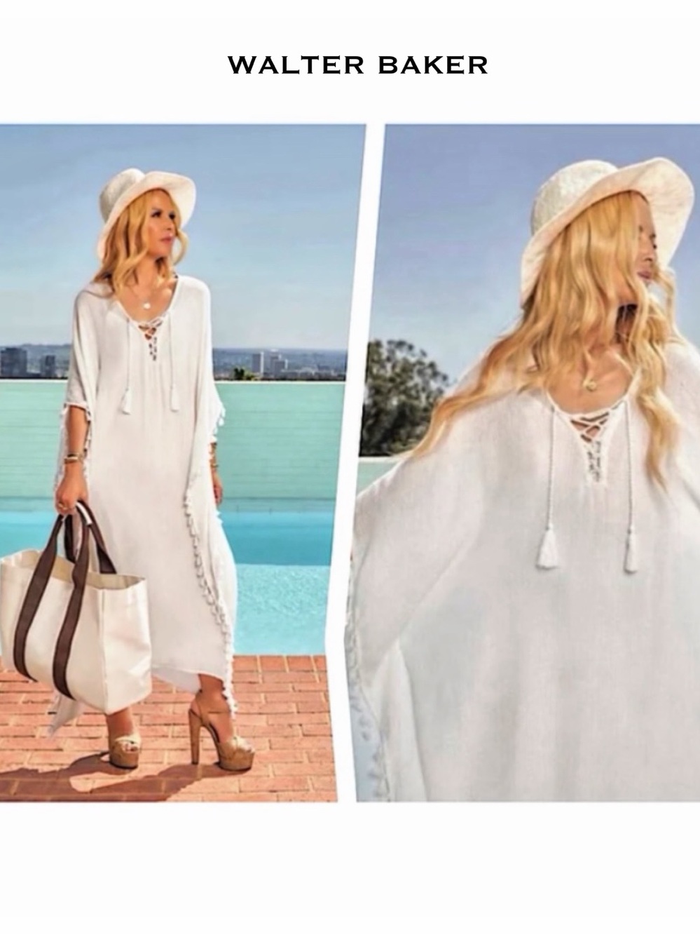 WALTER BAKER Acapulco Fringe Kaftan in Ivory